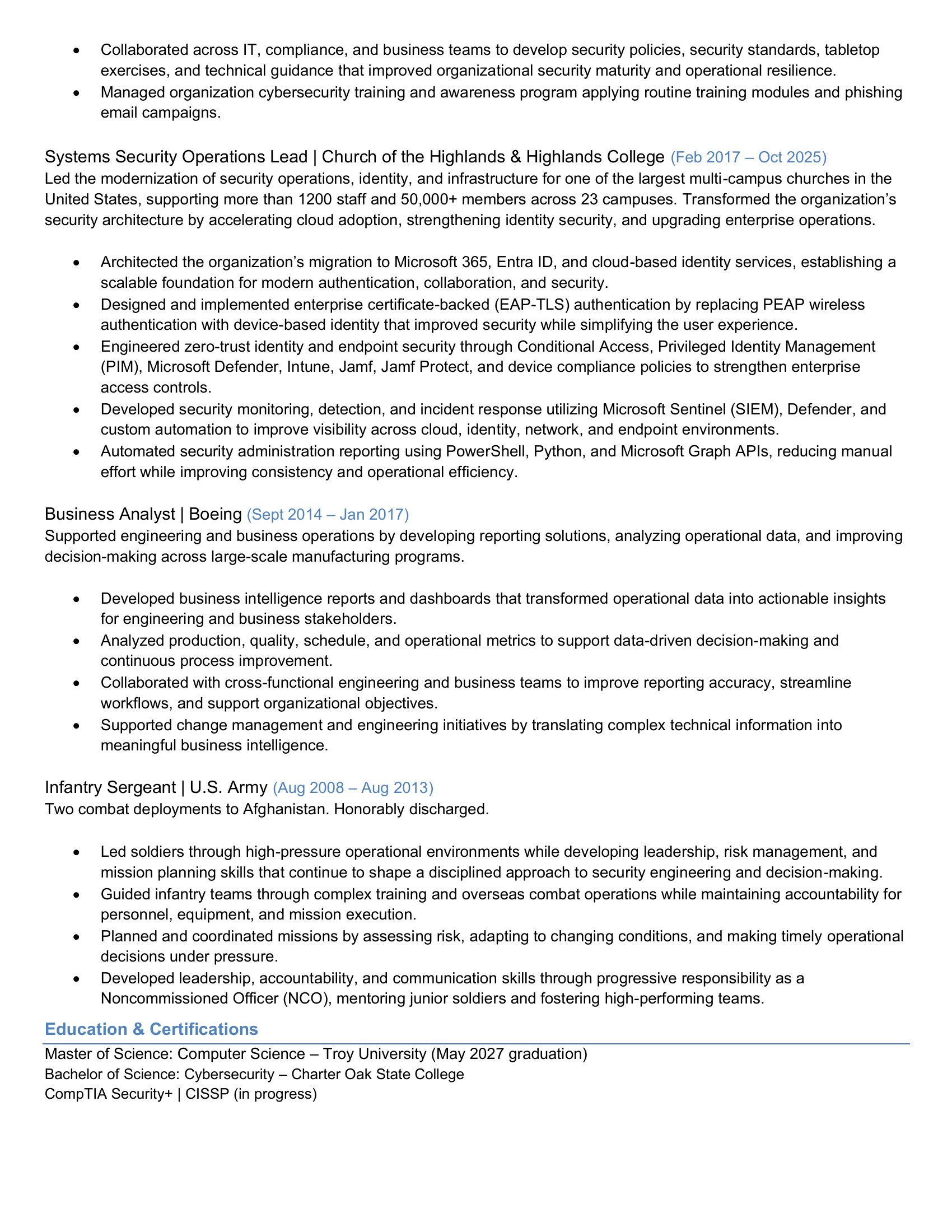 Page 2 of Matt Aston's professional resume.